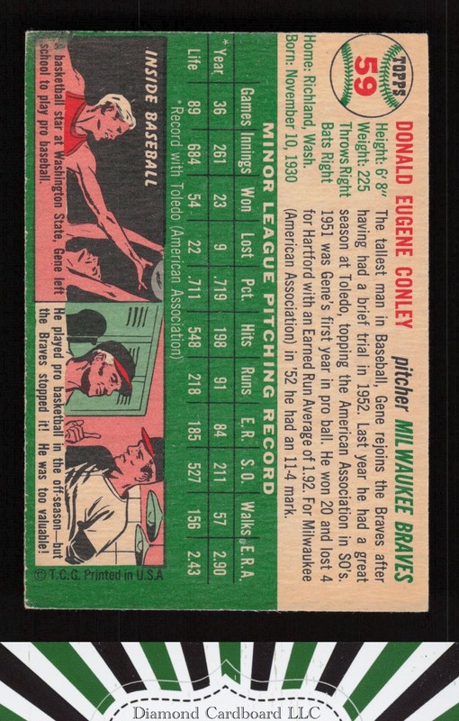 1954 Topps #59 Gene Conley VGEX g, back