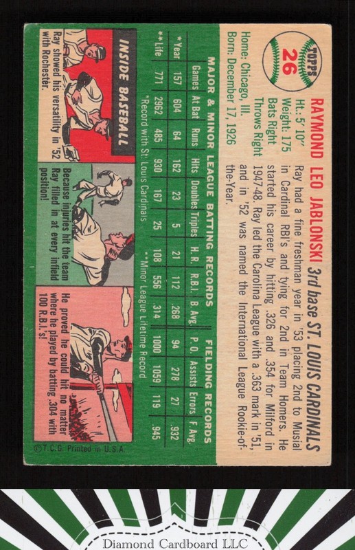 1954 Topps #26 Ray Jablonski VGEX i, back