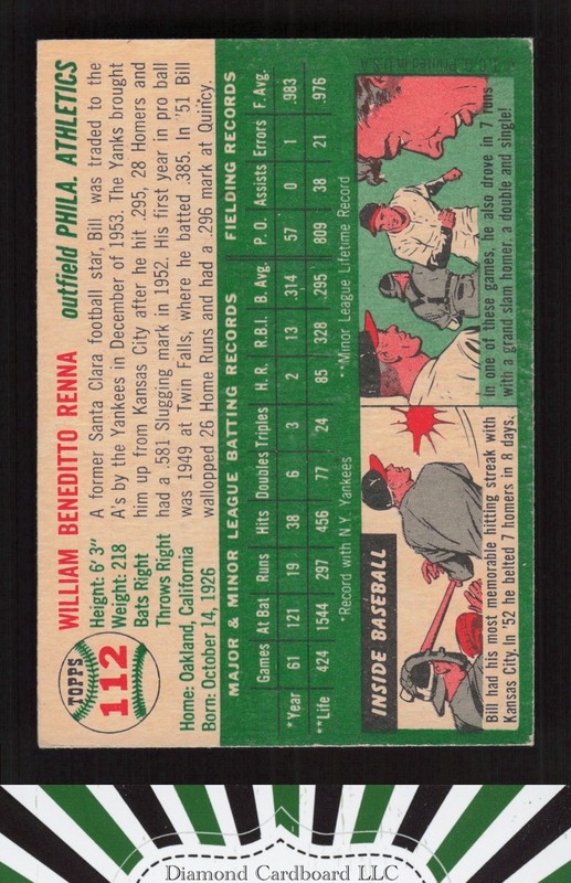 1954 Topps #112 Bill Renna VG f, back