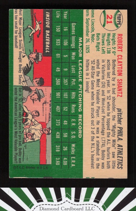 1954 Topps #21 Bobby Shantz EX (MC) k, back