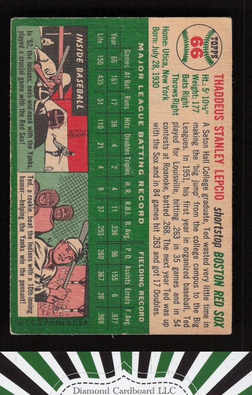 1954 Topps #66 Ted Lepcio VG f, back