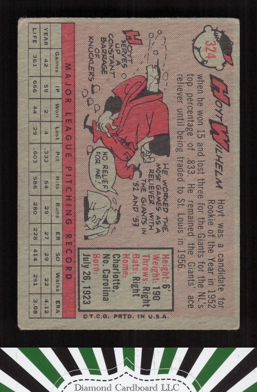 1958 Topps #324 Hoyt Wilhelm VGEX d, back