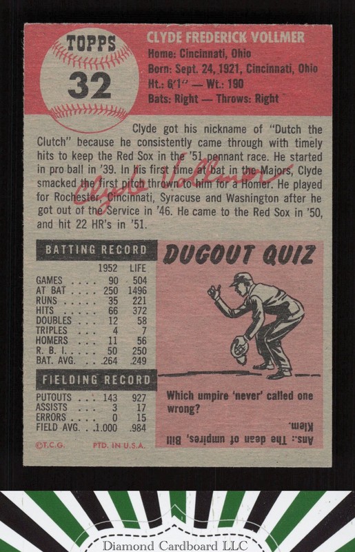 1953 Topps #32 Clyde Vollmer EXMT h, back