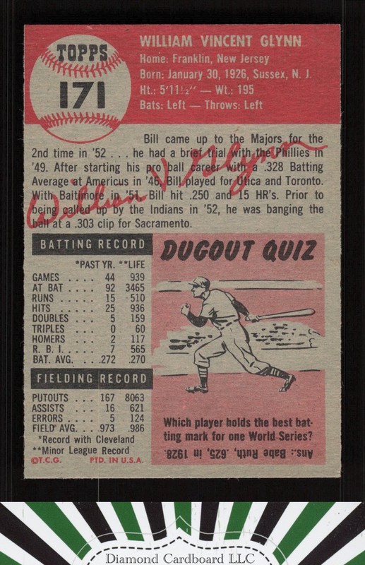 1953 Topps #171 Bill Glynn VGEX j, back