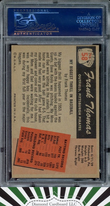 1955 Bowman #58 Frank Thomas PSA 8.5 [JUST 8 HIGHER}, back