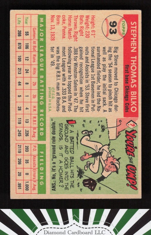 1955 Topps #93 Steve Bilko VGEX [CENTERED] d, back