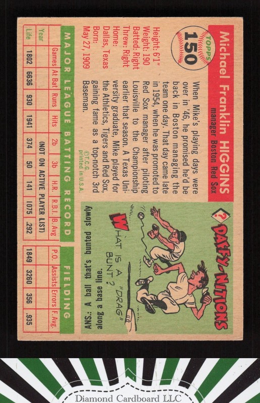 1955 Topps #150 Mike Higgins VGEX+ j, back