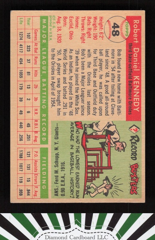 1955 Topps #48 Bob Kennedy VGEX+ f, back