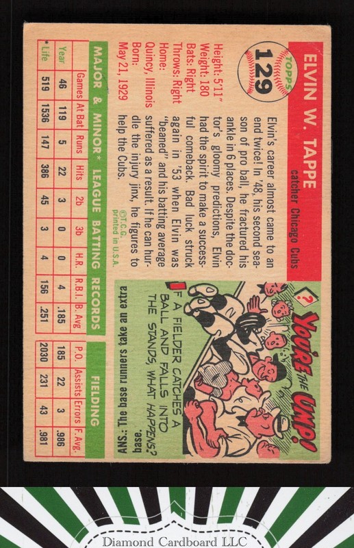 1955 Topps #129 Elvin Tappe VG b, back