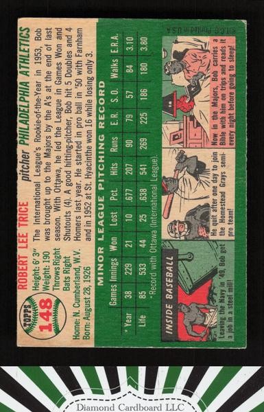 1954 Topps #148 Bob Trice VGEX n, back