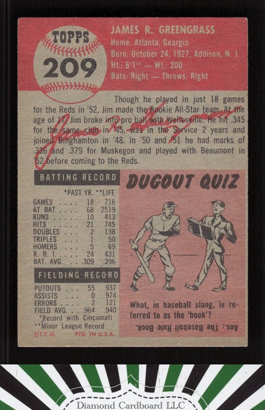 1953 Topps #209 Jim Greengrass EX f, back