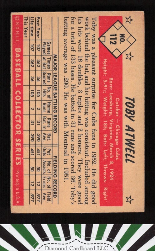 1953 Bowman Color #112 Toby Atwell VG a, back