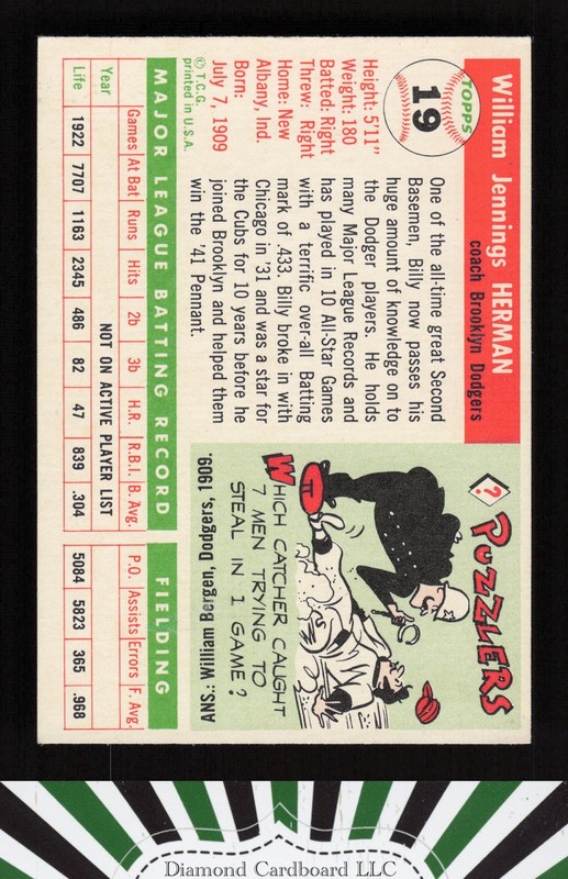 1955 Topps #19 Billy Herman VGEX+ n, back