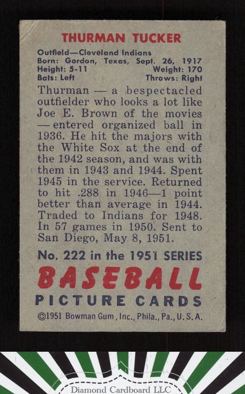 1951 Bowman #222 Thurman Tucker VG+, back