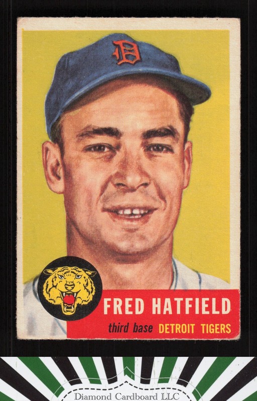 1953 Topps #163 Fred Hatfield : Bio uses white text VG d, front