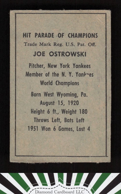 1952 Berk Ross Joe Ostrowski VGEX, back