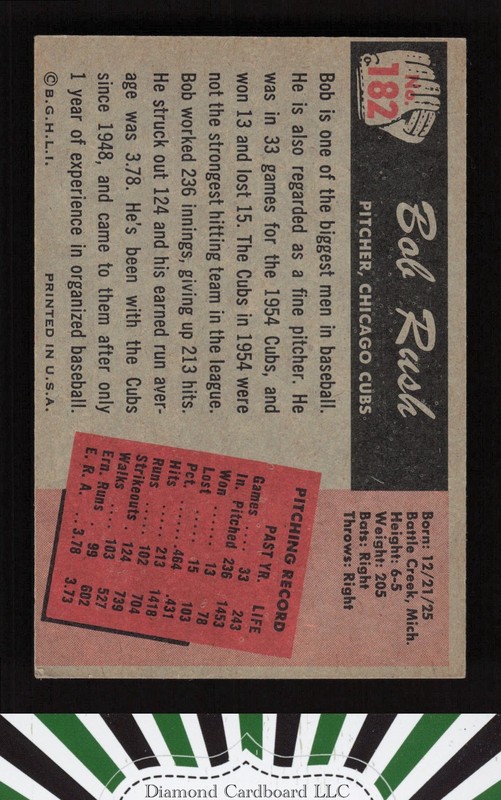 1955 Bowman #182 Bob Rush VGEX+, back