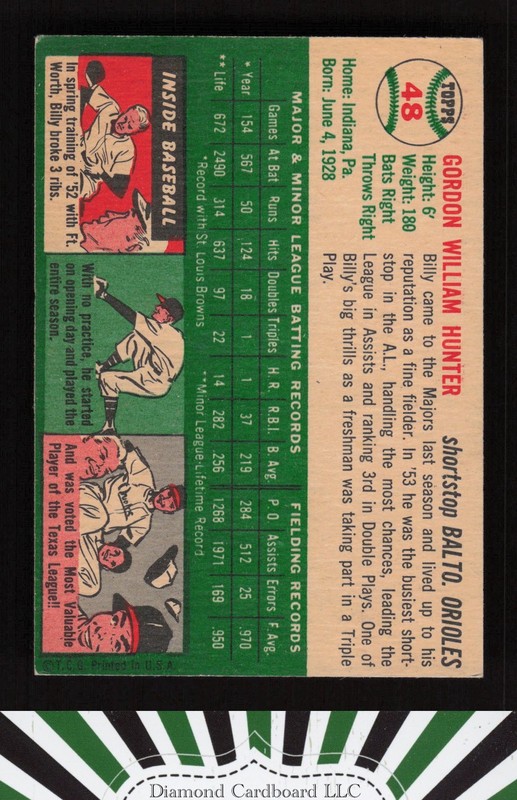 1954 Topps #48 Billy Hunter VGEX g, back