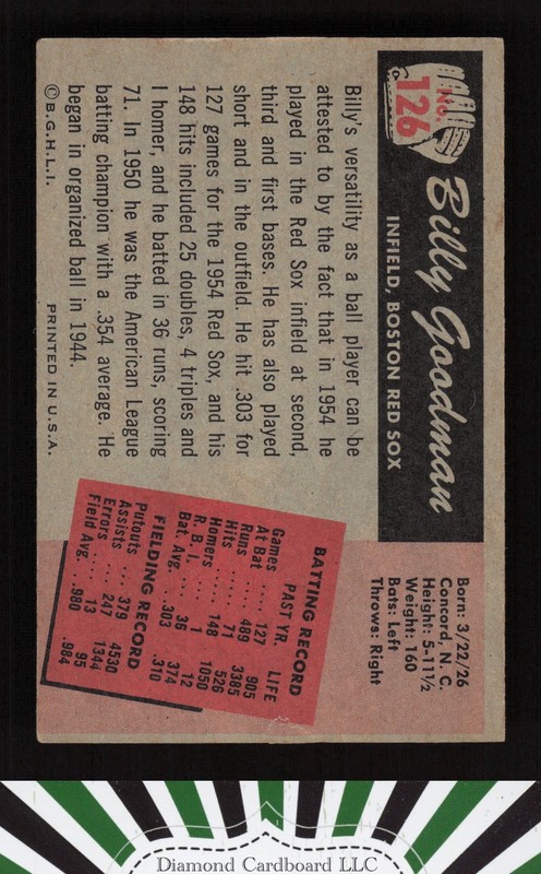 1955 Bowman #126 Billy Goodman EX, back
