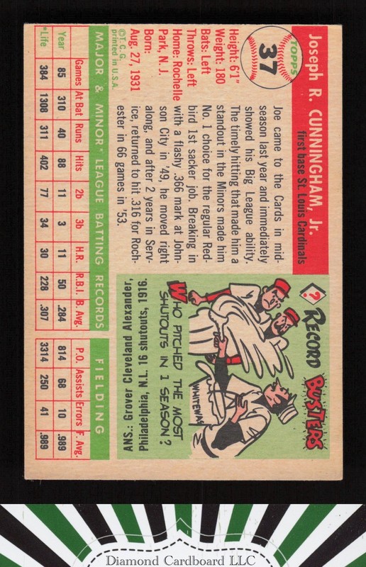 1955 Topps #37 Joe Cunningham GD c, back