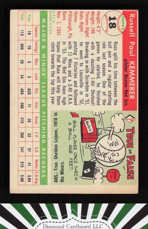 1955 Topps #18 Russ Kemmerer VG a, back