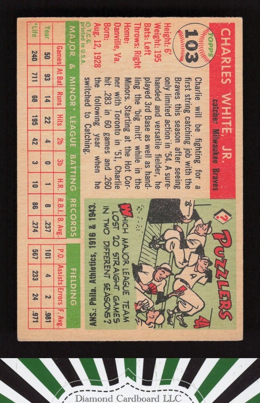 1955 Topps #103 Charlie White VGEX+ f, back