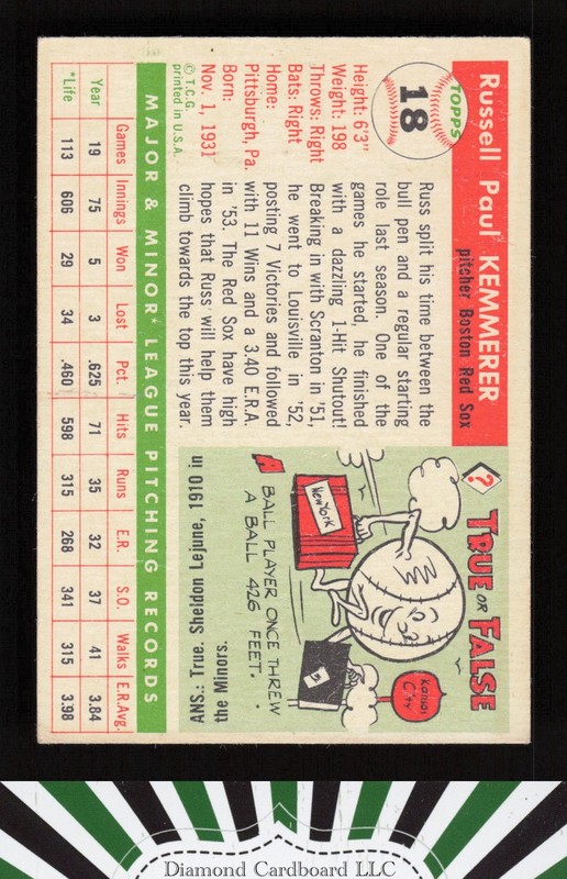 1955 Topps #18 Russ Kemmerer VG f, back