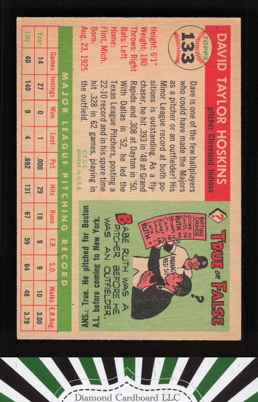 1955 Topps #133 Dave Hoskins EX j, back