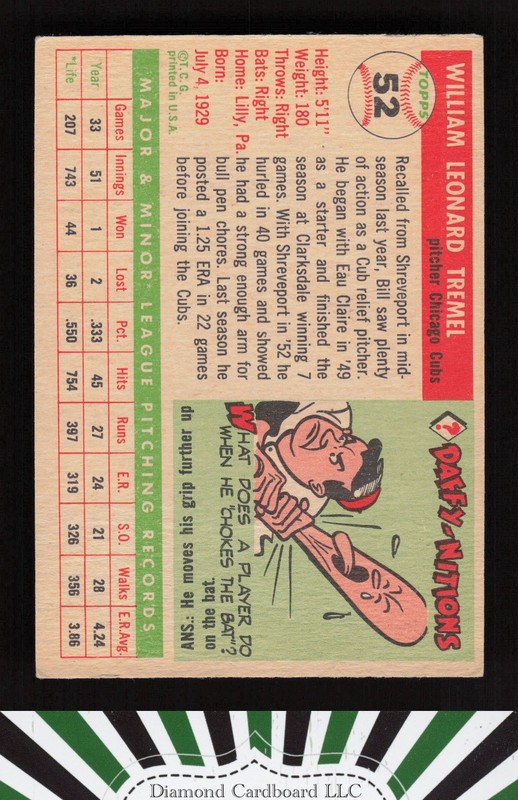 1955 Topps #52 Bill Tremel VGEX+ k, back