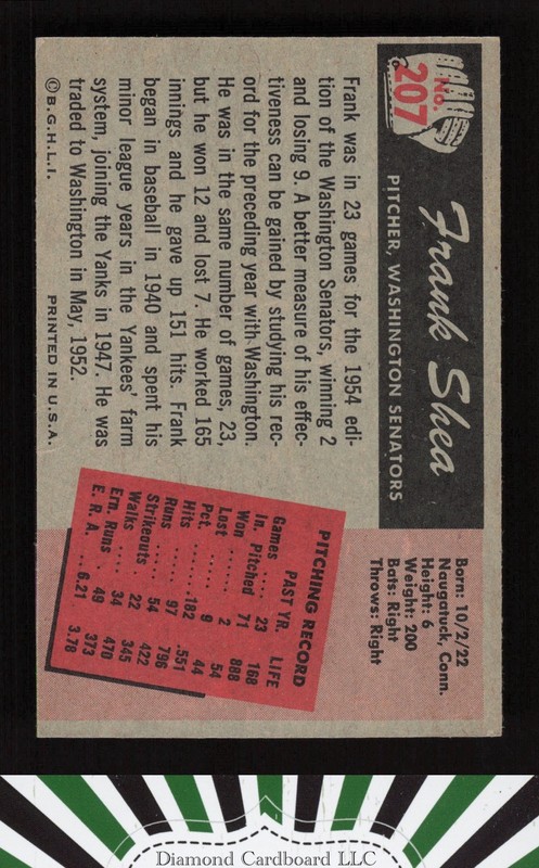 1955 Bowman #207 Spec Shea EXMT, back