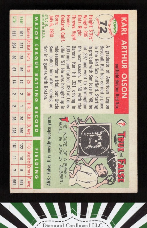 1955 Topps #72 Karl Olson VG+ c, back