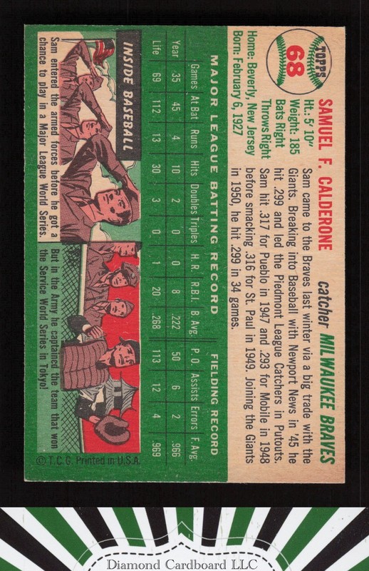 1954 Topps #68 Sammy Calderone EXMT i, back