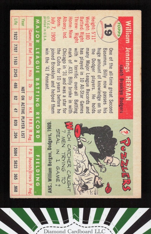 1955 Topps #19 Billy Herman VGEX e, back