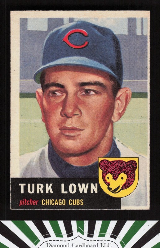 1953 Topps #130 Turk Lown : Bio uses white text VGEX i, front