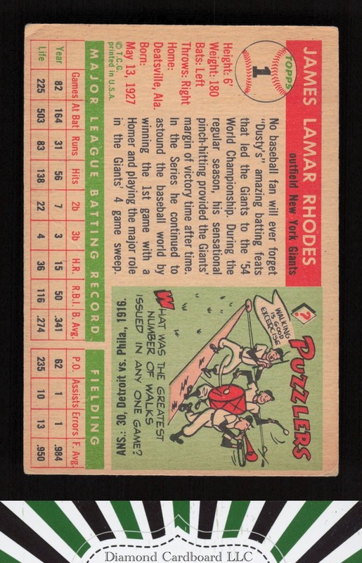 1955 Topps #1 Dusty Rhodes VG i, back