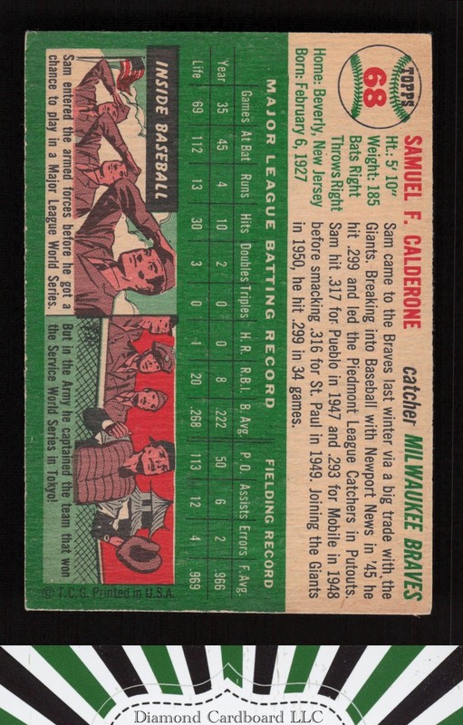 1954 Topps #68 Sammy Calderone VGEX (ST) g, back