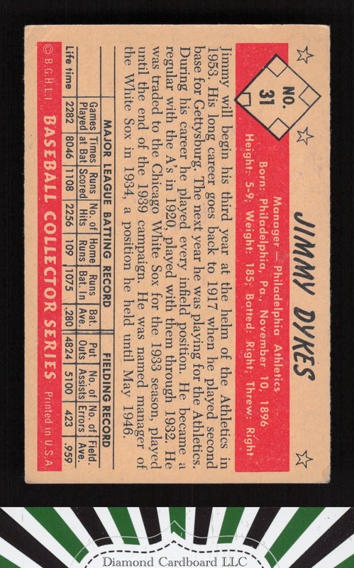 1953 Bowman Color #31 Jimmie Dykes VG+ b, back
