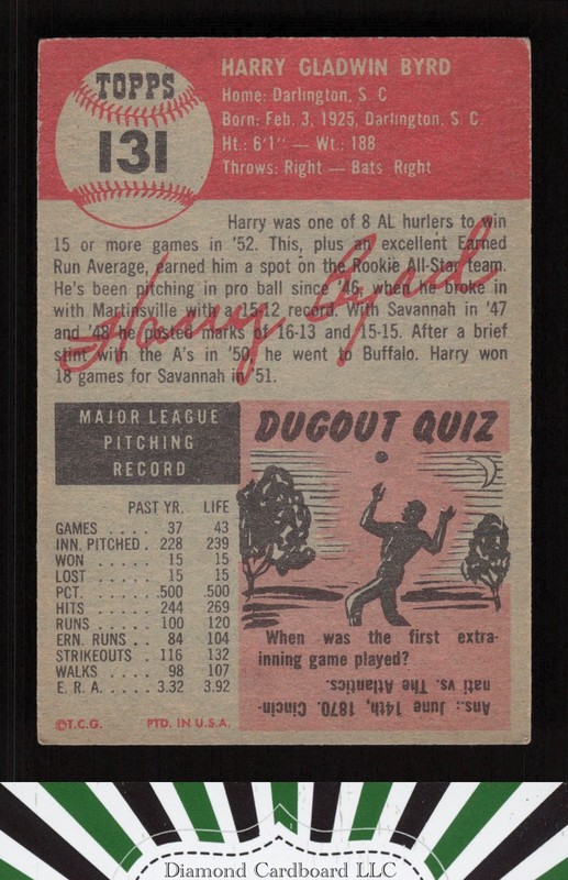 1953 Topps #131 Harry Byrd : Bio uses white text VGEX [CENTERED] e, back