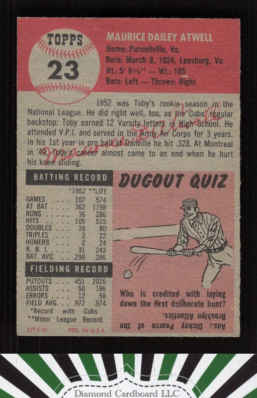 1953 Topps #23 Toby Atwell EX+ i, back