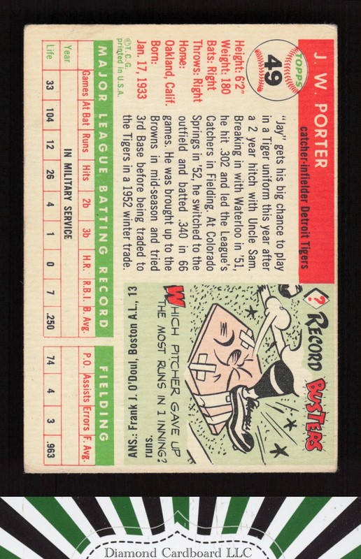 1955 Topps #49 J.W. Porter VGEX f, back