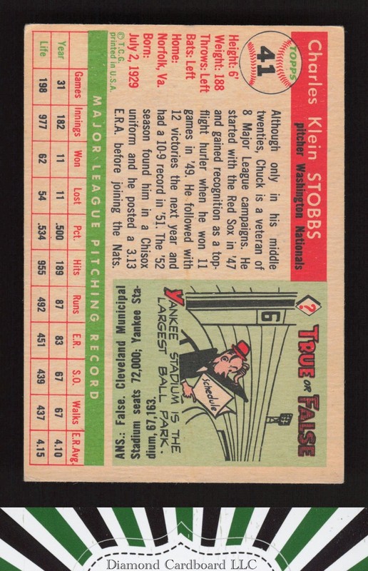1955 Topps #41 Chuck Stobbs VGEX k, back