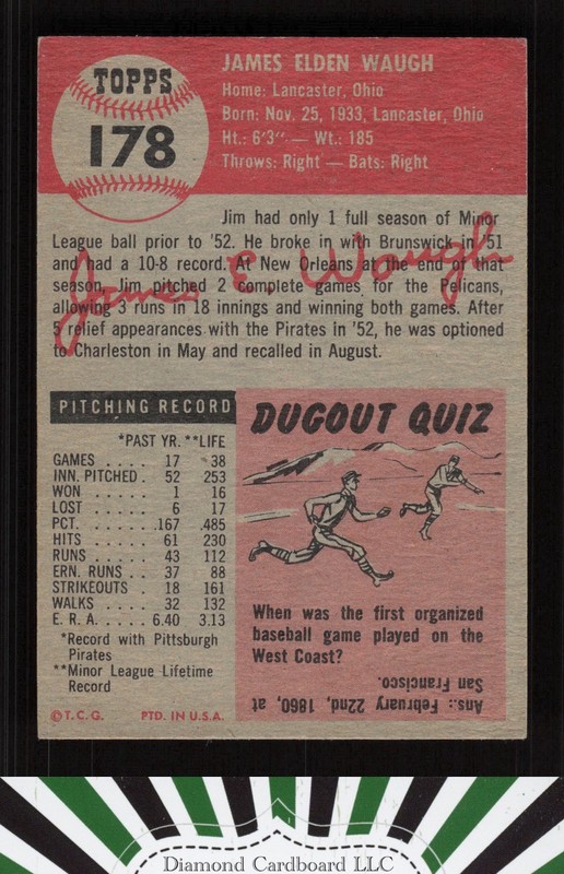 1953 Topps #178 Jim Waugh VGEX d, back