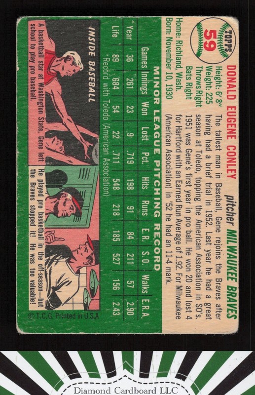 1954 Topps #59 Gene Conley GD b, back