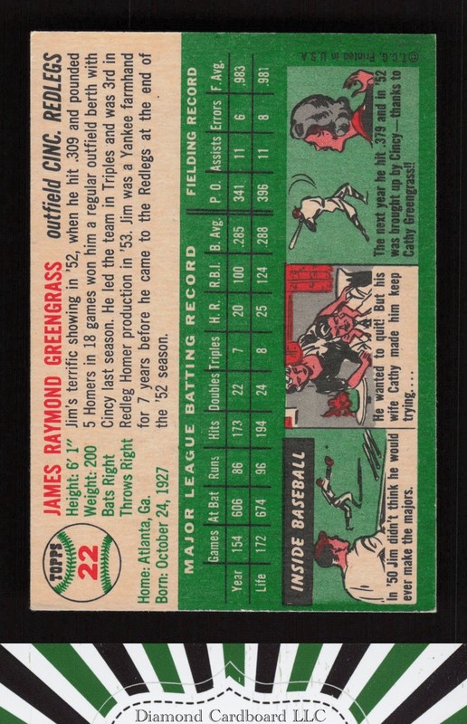 1954 Topps #22 Jim Greengrass VGEX+ g, back