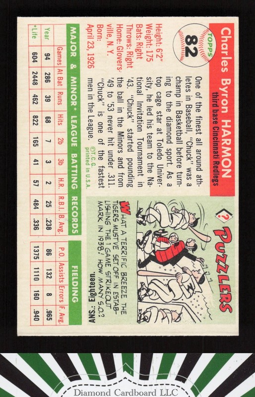 1955 Topps #82 Chuck Harmon EX r, back