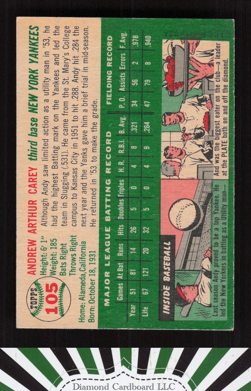 1954 Topps #105 Andy Carey EX f, back