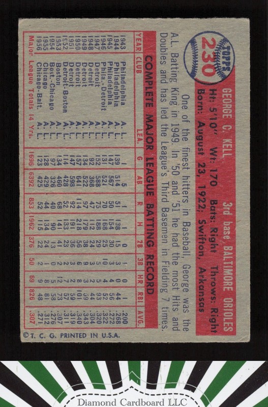 1957 Topps #230 George Kell VGEX g, back