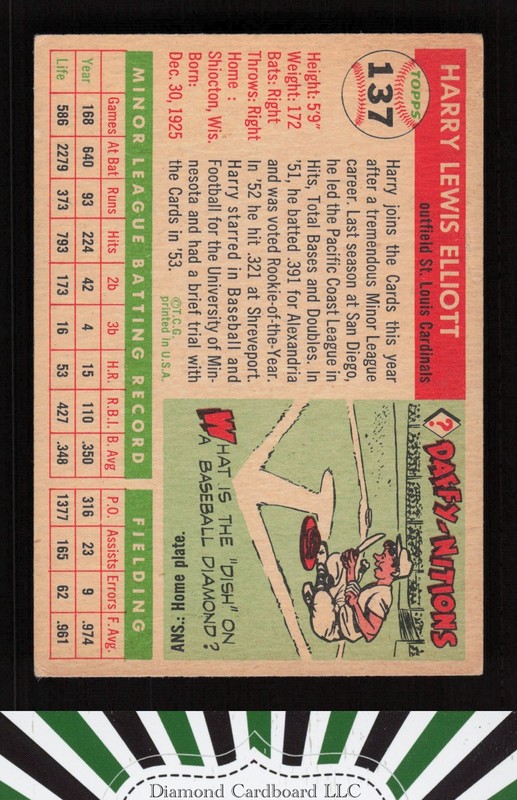 1955 Topps #137 Harry Elliott GD a, back