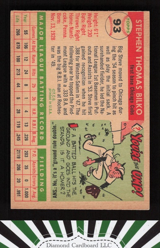 1955 Topps #93 Steve Bilko VGEX c, back
