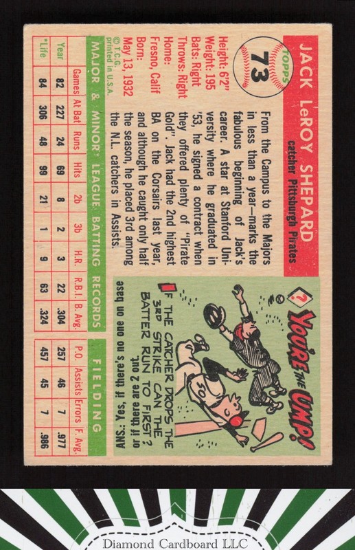 1955 Topps #73 Jack Shepard VGEX g, back